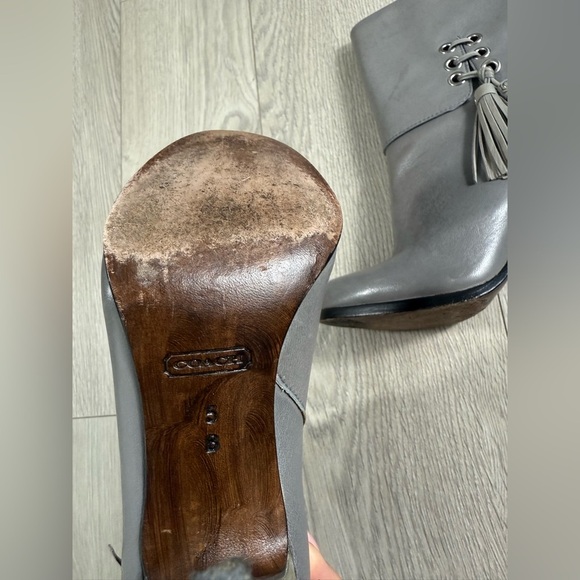 Coach Gray Leather Ankle Tassel Heeled Boots - Picture 8 of 14